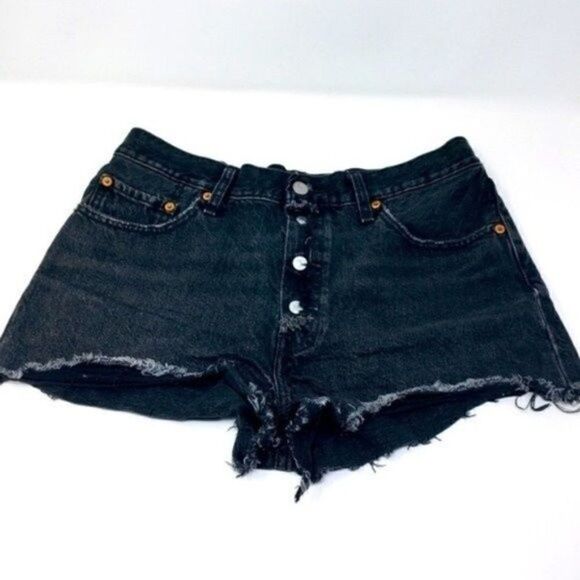 Levi’s 501 jeans vintage distressed shorts rawhem black high rise denim W29 BoxP - Picture 1 of 7